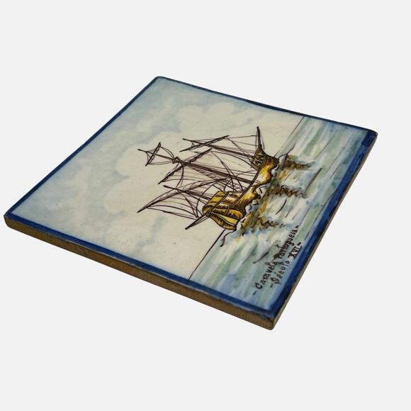 Portuguese Tile Ship Caravela Secula Handpainted Battistini de Maria de Portugal - Picture 5 of 12